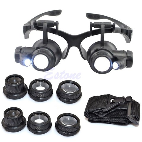 10X 15X 20X 25X LED doble ojo joyero reparación lupa de reloj lupa gafas lente ► Foto 1/6