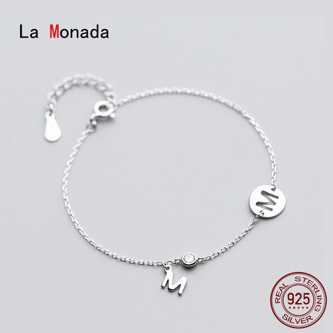 La Monada pulsera de plata 925 mujeres ronda letra hueca M pulseras para las señoras de las mujeres de La pulsera de La plata esterlina 925 carta 925 ► Foto 1/5