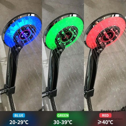 Cabezal de ducha de mano con Control Digital de temperatura, rociador para ahorro de agua, 3 modos de pulverización, filtro de ducha LED ligera con luz de ahorro ► Foto 1/6