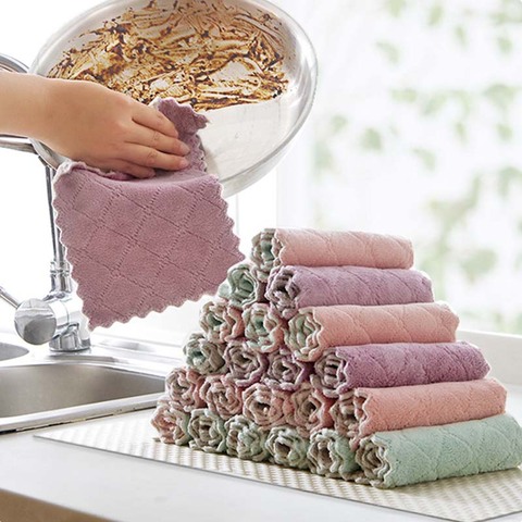 Paño de cocina de microfibra súper absorbente, Herramientas de limpieza de cocina, almohadilla de limpieza de doble cara, accesorios de baño y cocina, productos ► Foto 1/6