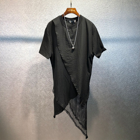Diablo-Camiseta holgada de diseño de Costura de malla para hombre, camiseta asimétrica de tendencia ► Foto 1/6