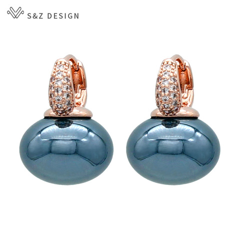 S & Z-pendientes colgantes de perlas grandes para mujer, pan redondo de moda, joyería de boda, regalo, temperamento, Circonia cúbica, gota de oreja ► Foto 1/6