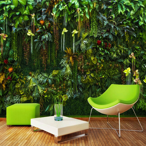 Papel tapiz con foto personalizada para decoración del hogar, Mural De Papel De pared con estampado Tropical, flor, planta, hoja verde, dormitorio ► Foto 1/6