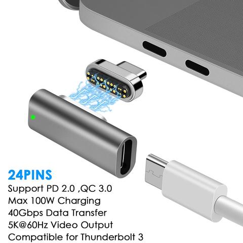 Adaptador magnético Tipo C USB 24 pines 40Gbps Fecha, 100W y 20V/5A carga 5K @ 60Hz para Thunderbolt 3 para USB tipo-c Devic envío gratis ► Foto 1/6