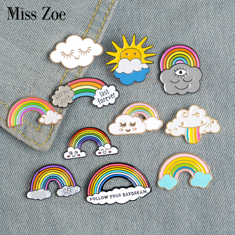 10 Syles Arco Iris nubes esmalte pin personalizado blanco oscuro broches bolsa ropa solapa Pin insignia clima joyería regalo para niños las niñas ► Foto 1/6