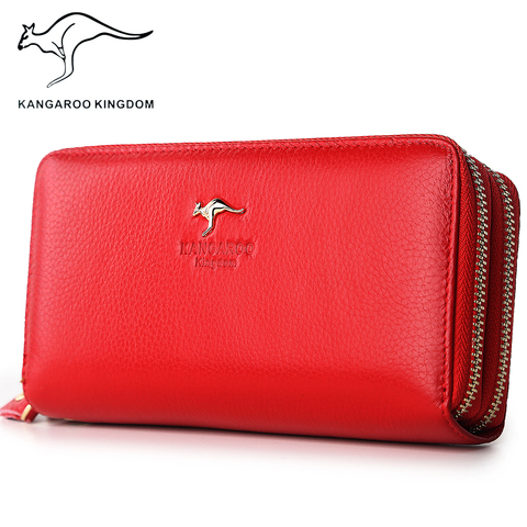 Canguro KINGDOM-billeteras de cuero genuino para mujer, cartera de mano femenina de Cremallera larga, a la moda ► Foto 1/6