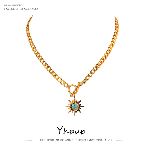 Yhpup-Colgante de acero inoxidable con forma de girasol para mujer, gargantilla de cadena dorada de 18 K, joyería femenina, accesorios ► Foto 1/6