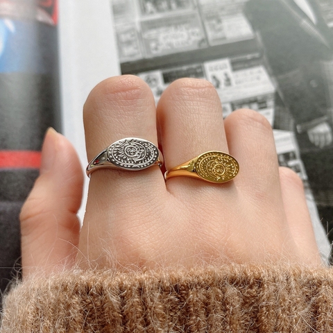 Anillos de plata de ley 925 con cara de Luna y sol para mujer, joyería de Amistad ovalada creativa, anillos a la moda con corona, 2022 ► Foto 1/6