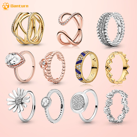 Danturn nueva plata de ley 925 corona de flores margaritas Rosa envuelto anillos abiertos Original de plata 925 mujeres anillos de marca de regalo de la joyería ► Foto 1/6