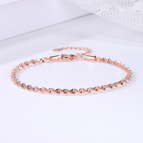 Pulsera de grano trenzado para mujer, joyería de Color oro rosa y blanco, exquisita, de moda, KBH064 ► Foto 1/6