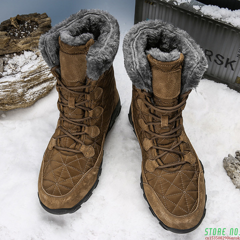 Botas de nieve de goma para hombre, calzado de combate militar, de cuero, muy cálidas, impermeable, para invierno ► Foto 1/4