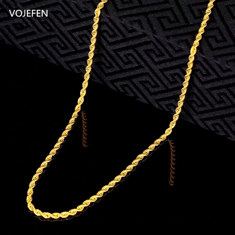 VOJEFEN AU750 Real 18k amarillo oro collar de cadena de cuerda para hombres mujeres Twist cadenas collar gargantilla de moda de la joyería ► Foto 1/6