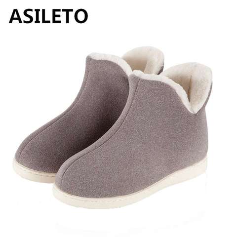 ASILETO-Zapatillas de casa de felpa para mujer, zapatos altos de interior, zapatillas planas de talla grande 45, para invierno ► Foto 1/6