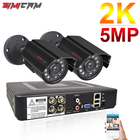 5MP CCTV AHD Cámara Kit de sistema de seguridad 4CH grabadora DVR 2K 2 uds bala de Metal Cámara IR Vídeo impermeable de vigilancia de SIMICAM ► Foto 1/6