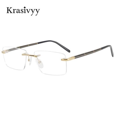 Krasivyy-gafas sin montura de madera para hombre, anteojos con montura de madera para miopía graduada, gafas cuadradas de titanio para hombre B ► Foto 1/6