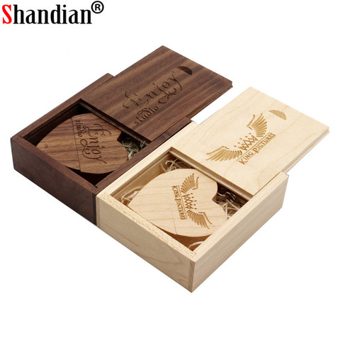 Memoria USB SHANDIAN de madera con corazón y memoria USB de 64 GB, 32 GB, 16 GB, 8 GB, 4 GB, disco U, memoria USB 2,0, regalos de boda para fotografía ► Foto 1/6