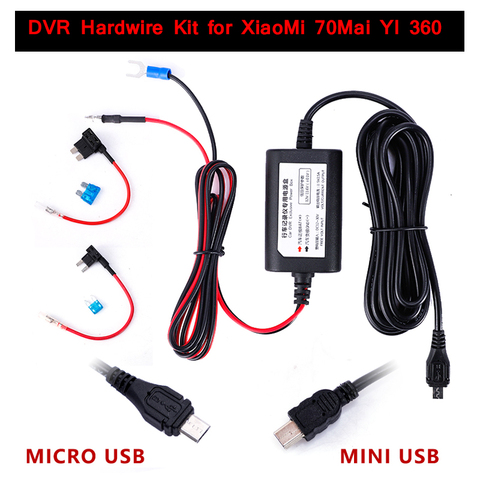 Adaptador de cargador para cámara de salpicadero de coche, Mini Micro USB, cable duro DVR, Kit de cable duro para XiaoMi 70Mai YI 360 3,2 m 12v-24v a 5v 2.5A ► Foto 1/6