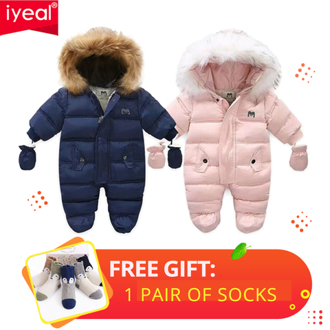 IYEAL-ropa de invierno con capucha para bebé, banderines de lana cálidos para recién nacido, traje de nieve para niño niña, ropa de nieve, prendas de vestir, abrigos ► Foto 1/6