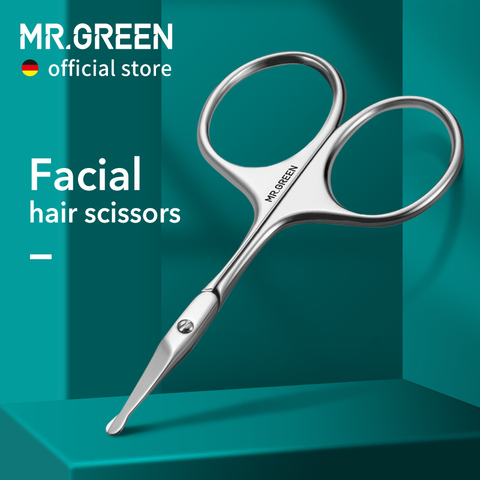 MR.GREEN-Tijeras de pelo Facial redondeadas profesionales, de acero inoxidable, bigote, nariz, pelo, Barba, cejas, pestañas, cortauñas ► Foto 1/6