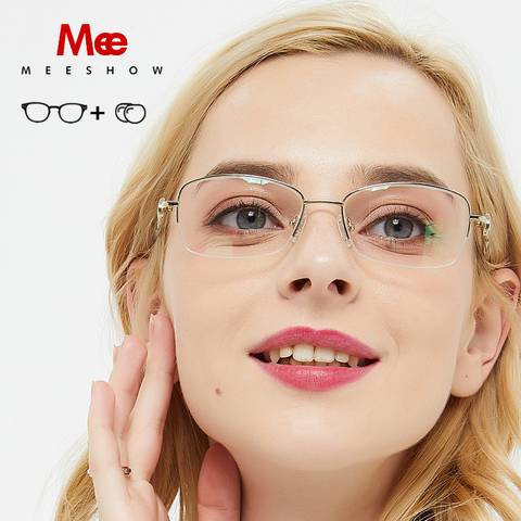MEESHOW-gafas de sol graduadas para mujer, anteojos de sol de titanio puro, elegantes, con diamantes de imitación, miopía ► Foto 1/6