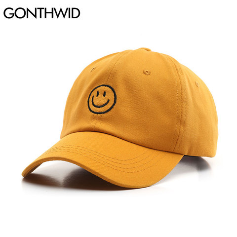 GONTHWID-gorras de béisbol ajustables con cara sonriente para hombre y mujer, gorras de béisbol ajustables con bordado de cara sonriente estilo Hip Hop Harajuku informal Bboy Snapback, gorra con visera parasol ► Foto 1/6