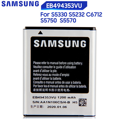 Reemplazo Original Samsung batería para SAMSUNG S5330 GT-S5570 i559 S5570 S5232 C6712 S5750 batería genuina EB494353VU 1200 mAh ► Foto 1/6