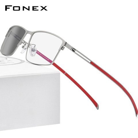 FONEX-gafas fotocromáticas cuadradas para hombre, anteojos fotocromáticos grises, de aleación de titanio, antiluz azul, montura coreana sin tornillos, FAB1010, 2022 ► Foto 1/6