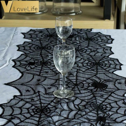 Mantel de encaje negro para mesa Web de araña de Halloween, decoración para mesa de Halloween, suministros para fiestas y eventos, 18 