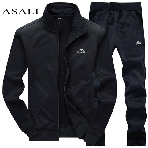 Chándal de poliéster para hombre, sudadera deportiva de forro polar, para gimnasios, chaqueta + Pantalones, chándal informal, ropa deportiva para Fitness, 2022 ► Foto 1/6