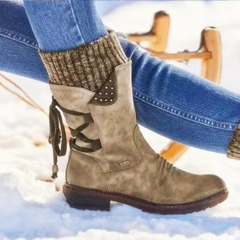 Botas De ante cálidas con cordones para Mujer, zapatos De nieve para otoño e invierno, diseño De telas combinadas De punto, 2022 ► Foto 1/5