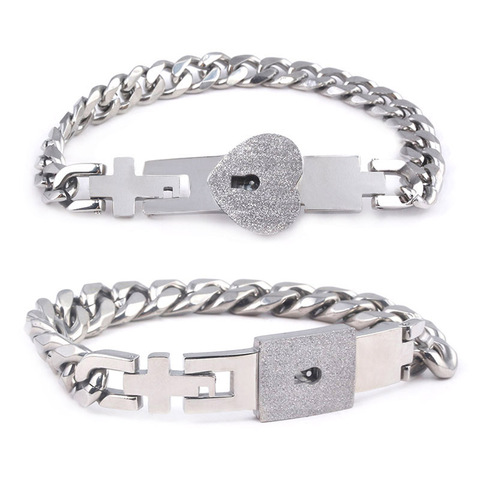 Pulsera con colgante de candado de corazón cuadrado para parejas, brazalete con colgante de llave, regalo de joyería para el Día de San Valentín ► Foto 1/6