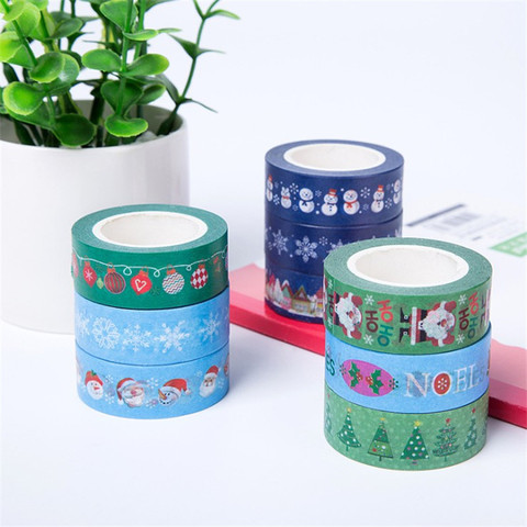 Cintas Washi de Navidad de 15mm x 10m, copos de nieve, Reno, rayas, Kawaii, cintas adhesivas, Papelería, Material Escolar, Scrapbooking ► Foto 1/4