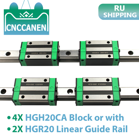 RU 2 uds HGR20 HGH20 20mm carril de guía lineal cuadrado 400mm 500mm 1000mm + 4 Uds Carro de bloque deslizante HGH20CA grabado del enrutador CNC ► Foto 1/6