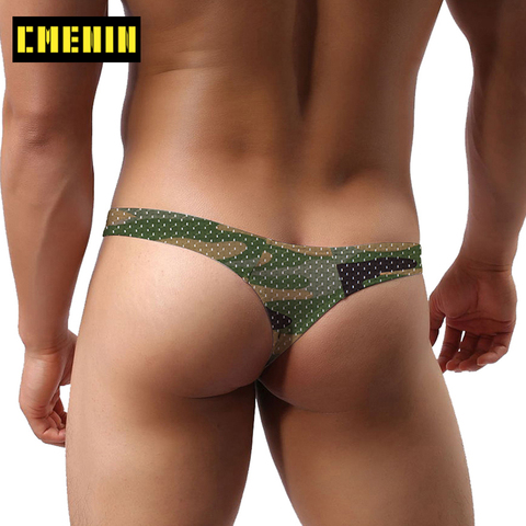 Camuflaje malla Gay hombres ropa interior suspensorio tangas hombres tangas y cuerdas G transpirable bragas Sissy Underpant Lencería AD311 ► Foto 1/6