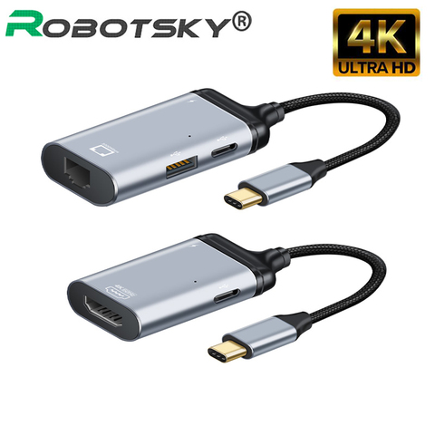 Actualización de USB C a K 60Hz tipo C Compatible con HDMI Cable de tipo C a Mini DP VAG RJ45 adaptador de Cable De Carga Rápida para el MacBook Pro ► Foto 1/6