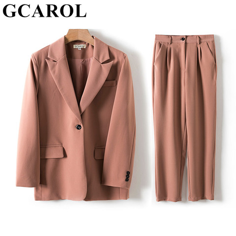 GCAROL-Conjunto de Blazer y pantalones de protección para mujer, chaqueta cruzada, traje Formal, plisado, primavera y otoño, dos piezas ► Foto 1/6