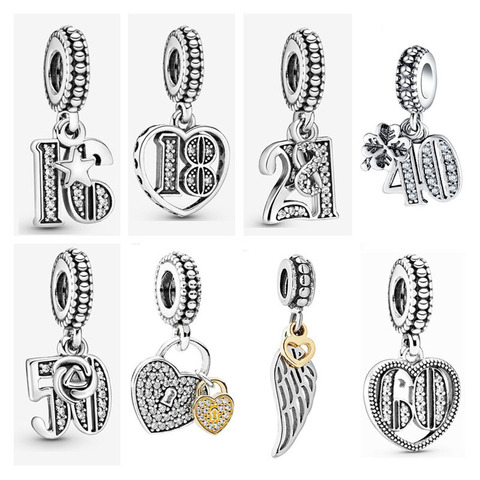 Nuevo 16th 18th 21st 30th 40th 50th 60th celebración cuentas de encanto DIY Fit pandora original 925 pulsera de plata del encanto joyería ► Foto 1/6