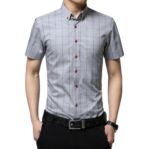 Camisas de manga corta de algodón y poliéster para hombre, camisas sociales de talla grande 5XL, a cuadros, a la moda, para verano, 2022 ► Foto 1/6