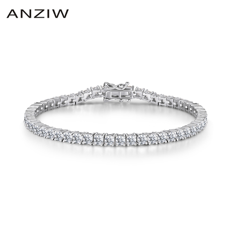 Pulseras de tenis de piedra redonda de 3mm para mujer, de Plata de Ley 925 de lujo, de 8 ''pulsera de plata, 7,5'' y 7 ''de longitud, joyería para amantes ► Foto 1/6