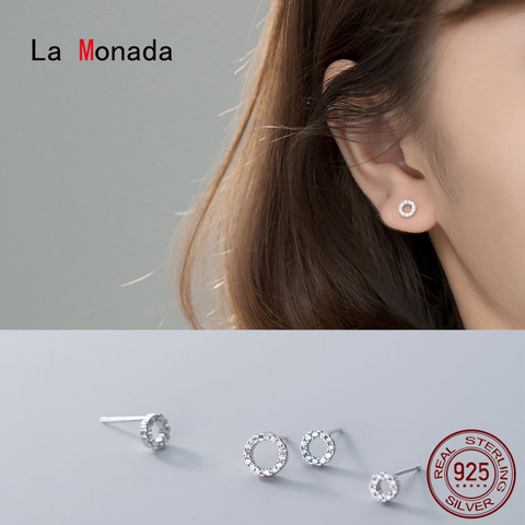 Pendientes tipo botón de plata fina minimalista para mujer, joyería fina de plata 925, con forma circular, La Monada, 925 ► Foto 1/5