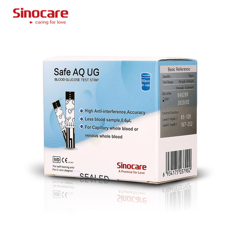 Sinocare-tiras de prueba de glucosa en sangre para Safe AQ UG, solo dispositivo médico, 50 Uds./100 Uds. ► Foto 1/2