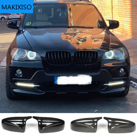 De fibra de carbono/ABS 2x cubierta del espejo X5 X6 del lado del coche espejo retrovisor tapa cubierta de reemplazo para BMW X5 X6 E70 E71 2007-2013 ► Foto 1/5