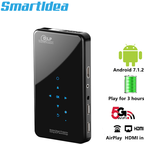 Smarttidea-Proyector inteligente X2, Proyector inteligente AC3 con Android, wi-fi, DLP, batería incorporada de Bluetooth, Miracast AirPlay, tamaño de teléfono HD ► Foto 1/6