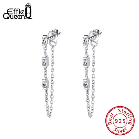 Effie Queen 925 pendiente de cadena de plata textura colgante pendiente de gota larga con AAAA pendiente de circón regalo de fiesta, joyería BE238 ► Foto 1/5