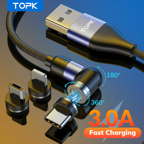 TOPK-Cable magnético de 540 °, Cable de carga rápida 3A, Micro USB tipo C, cargador magnético para iPhone 11, 12 Pro, Max, Xiaomi y Samsung ► Foto 1/6