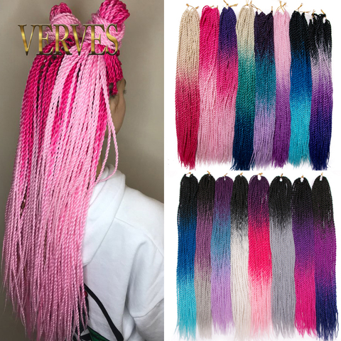 VERVES 24 pulgadas Ombre senegalés Twist extensiones de cabello trenzas de ganchillo 30 raíces/paquete pelo trenzado sintético para mujer gris, bonde ► Foto 1/6