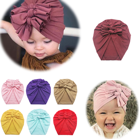 Gorro con estampado de lazo para bebé, turbante elástico de algodón, turbante, gorro para niña, accesorios para el cabello para bebé ► Foto 1/6