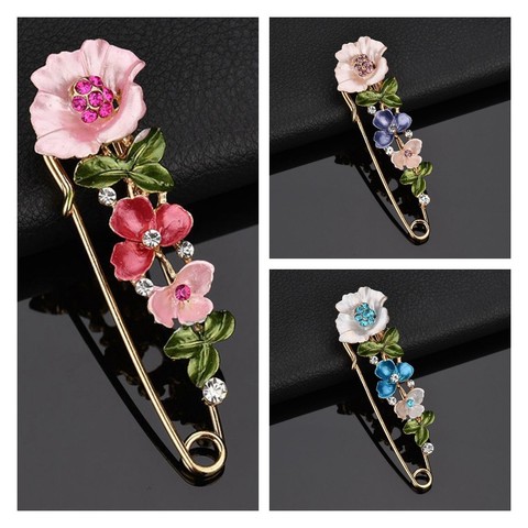 Broche de esmalte de flores en 3 colores, joyería elegante con diamantes de imitación para mujer, cárdigan, vestido de pañuelo, ropa, accesorios sencillos para solapa ► Foto 1/5