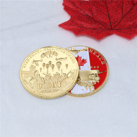 Bonito recuerdo canadiense para coleccionar, División de Infantería de Canadá, WW2, día D, Juno, playa, moneda chapada en oro, monedas conmemorativas de Canadá ► Foto 1/6