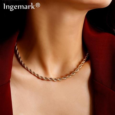 Ingemark Hip Hop cubano trenzado gargantilla collar de las mujeres Colar Punk Simple cadena de hierro colgante collar Steampunk de los hombres de moda de la joyería ► Foto 1/6